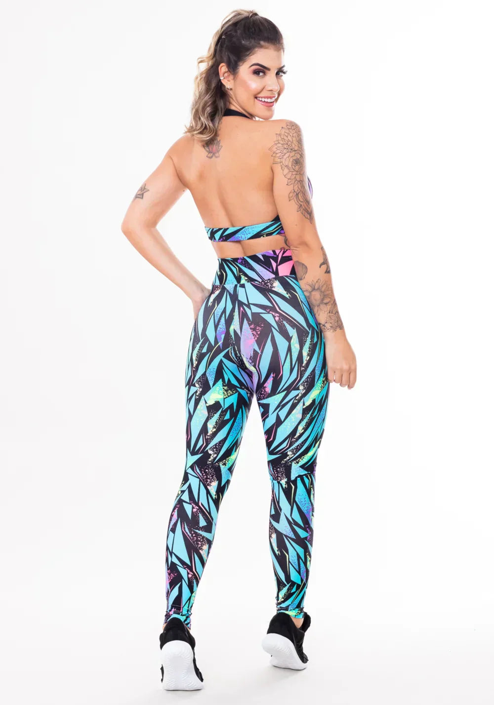 Conjunto fitness match poliamida estampada urban (top+calça)