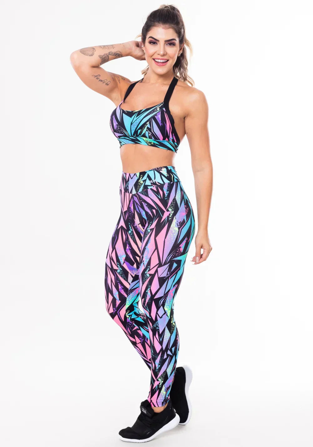 Conjunto fitness match poliamida estampada urban (top+calça)