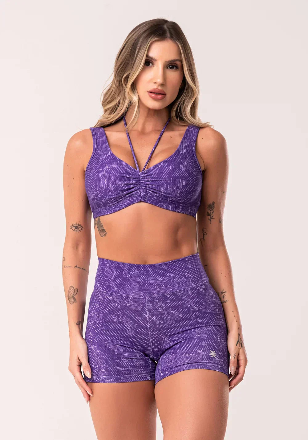 Conjunto Fitness Abstract Duo Euphoria Lilás Franzido