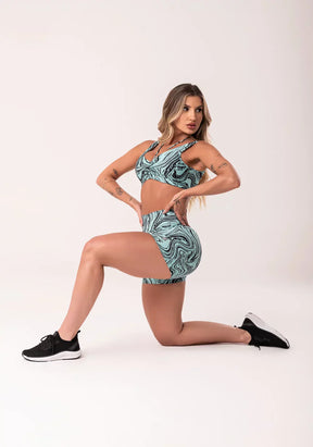 Conjunto Fitness Abstract Duo Euphoria Verde Franzido