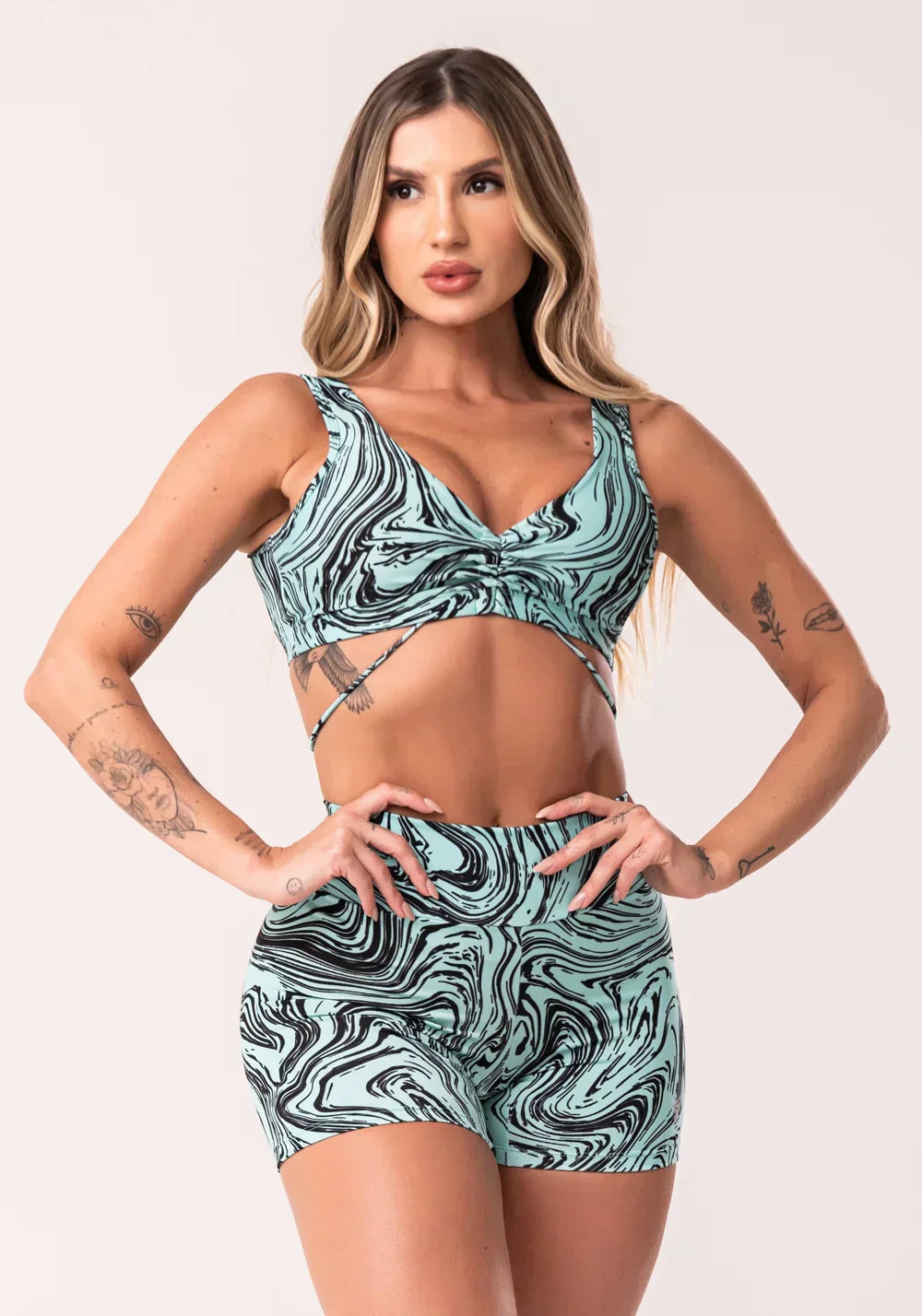 Conjunto Fitness Abstract Duo Euphoria Verde Franzido