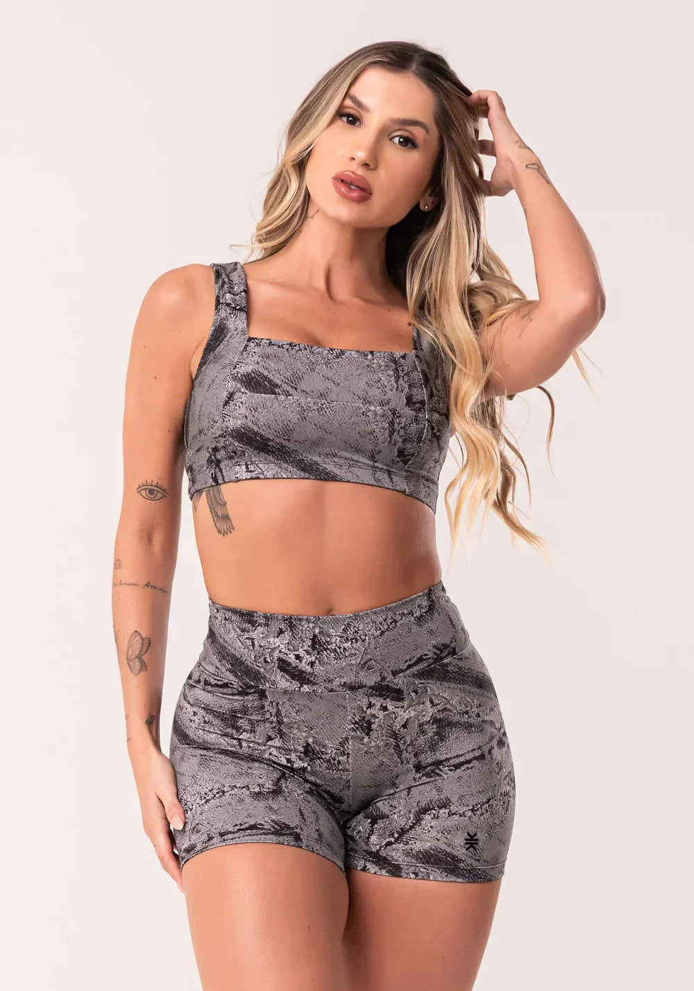 Conjunto Fitness Abstract Duo Euphoria Cinza Queimado