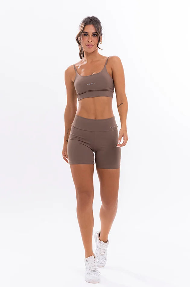 Conjunto Feminino Fitness Básico Shorts e Top - Coffe