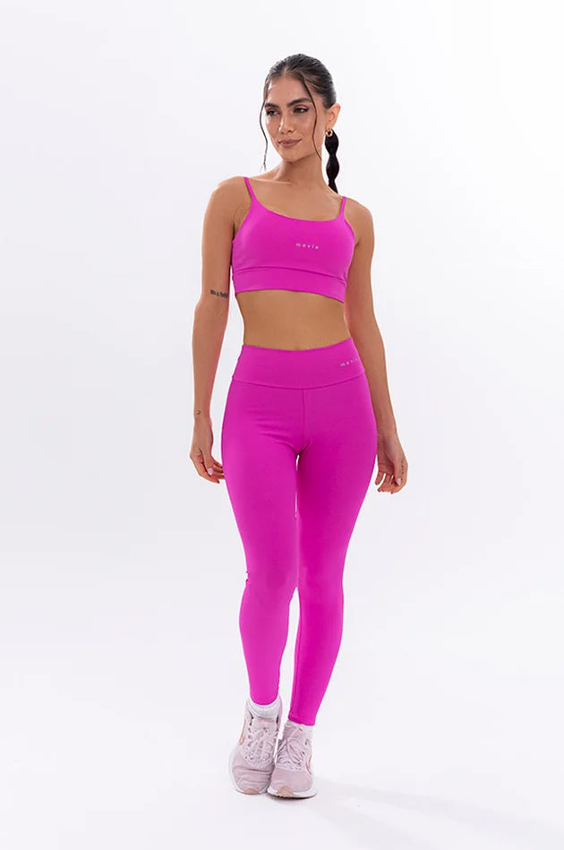 Conjunto Feminino Fitness Básico Calça e Top - Pink Fluor