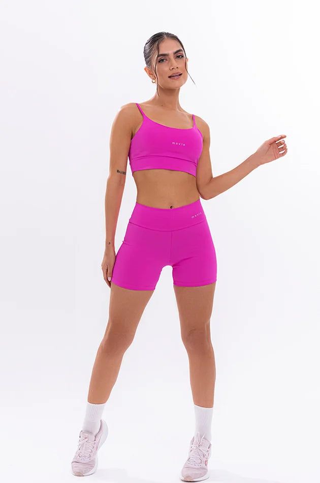 Conjunto Feminino Fitness Básico Shorts e Top - Pink Fluor