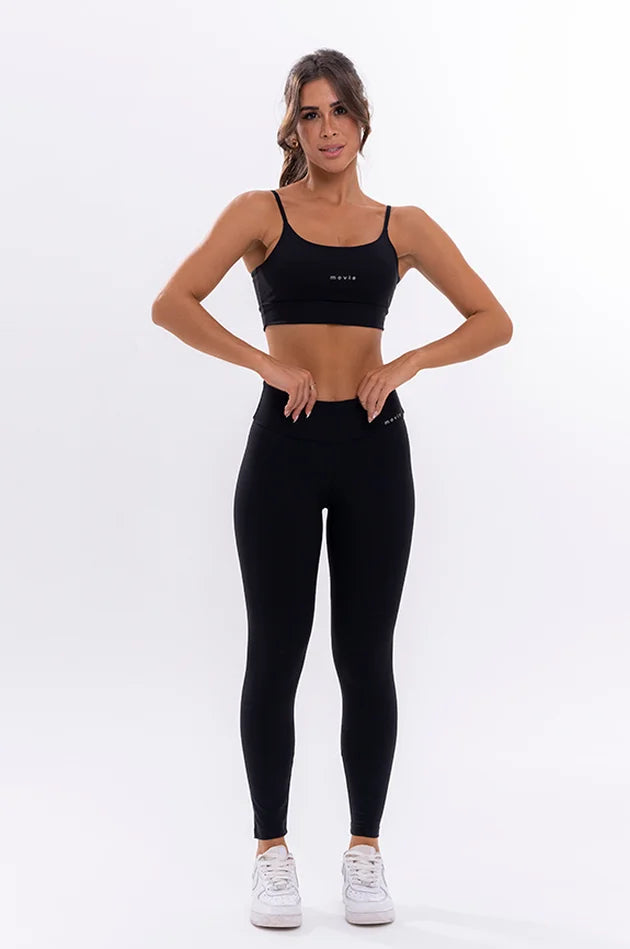 Conjunto Feminino Fitness Básico Calça e Top - Preto